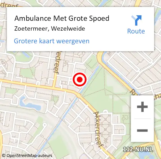 Locatie op kaart van de 112 melding: Ambulance Met Grote Spoed Naar Zoetermeer, Wezelweide op 9 augustus 2022 17:15