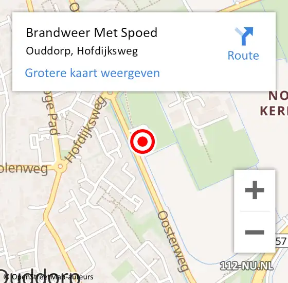 Locatie op kaart van de 112 melding: Brandweer Met Spoed Naar Ouddorp, Hofdijksweg op 9 augustus 2022 17:23