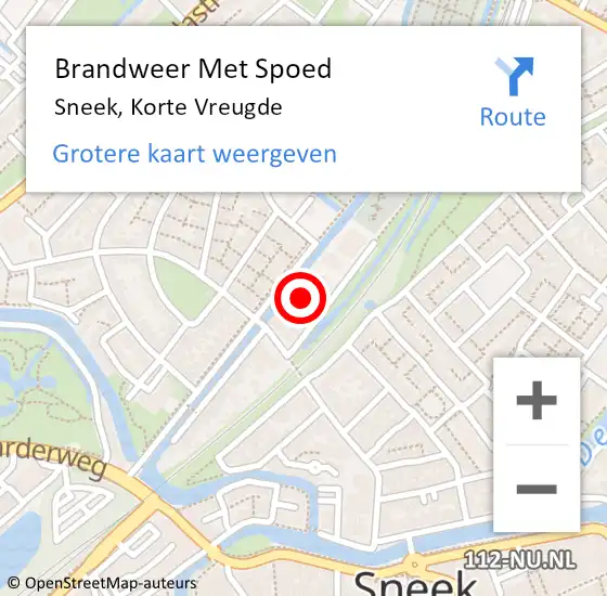 Locatie op kaart van de 112 melding: Brandweer Met Spoed Naar Sneek, Korte Vreugde op 9 augustus 2022 17:27