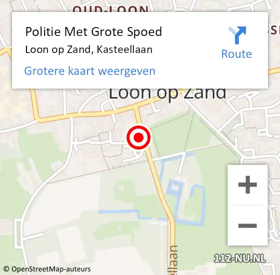 Locatie op kaart van de 112 melding: Politie Met Grote Spoed Naar Loon op Zand, Kasteellaan op 9 augustus 2022 17:27