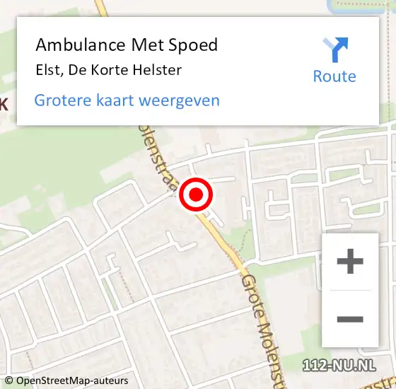 Locatie op kaart van de 112 melding: Ambulance Met Spoed Naar Elst, De Korte Helster op 9 augustus 2022 17:28