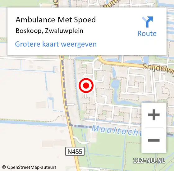 Locatie op kaart van de 112 melding: Ambulance Met Spoed Naar Boskoop, Zwaluwplein op 9 augustus 2022 17:30