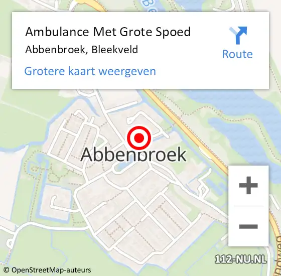 Locatie op kaart van de 112 melding: Ambulance Met Grote Spoed Naar Abbenbroek, Bleekveld op 9 augustus 2022 17:35