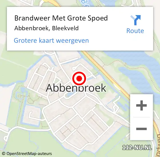 Locatie op kaart van de 112 melding: Brandweer Met Grote Spoed Naar Abbenbroek, Bleekveld op 9 augustus 2022 17:35