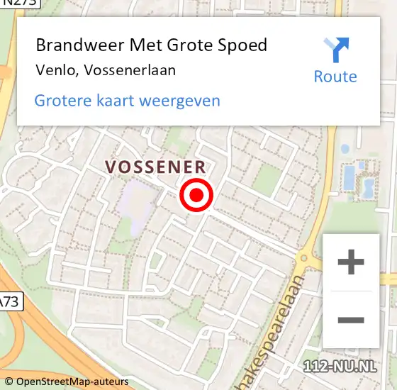 Locatie op kaart van de 112 melding: Brandweer Met Grote Spoed Naar Venlo, Vossenerlaan op 9 augustus 2022 17:36