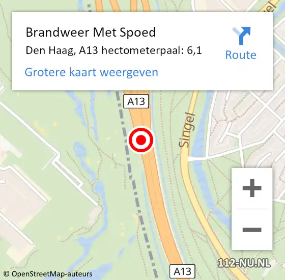 Locatie op kaart van de 112 melding: Brandweer Met Spoed Naar Den Haag, A13 hectometerpaal: 6,1 op 9 augustus 2022 17:42