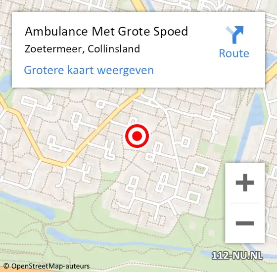 Locatie op kaart van de 112 melding: Ambulance Met Grote Spoed Naar Zoetermeer, Collinsland op 9 augustus 2022 17:53