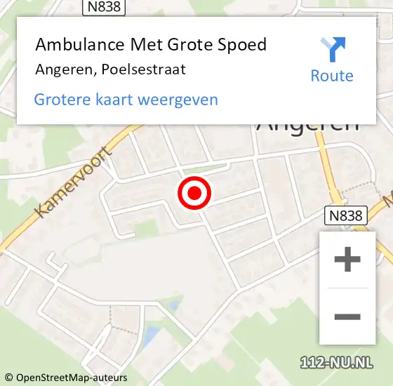 Locatie op kaart van de 112 melding: Ambulance Met Grote Spoed Naar Angeren, Poelsestraat op 9 augustus 2022 18:18