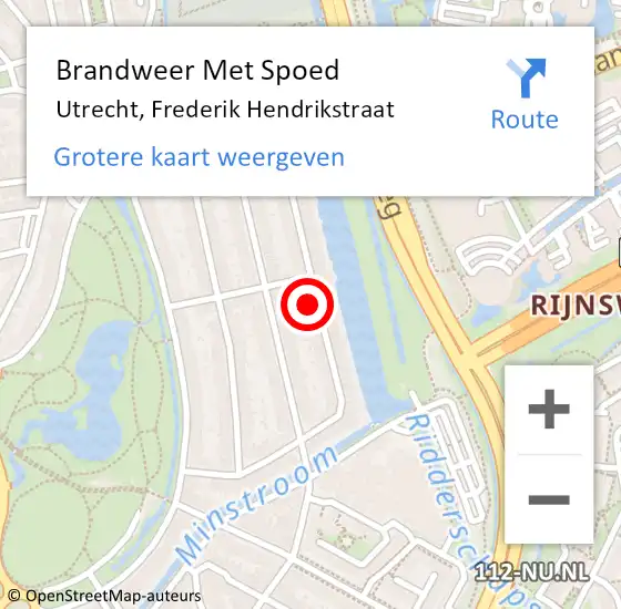 Locatie op kaart van de 112 melding: Brandweer Met Spoed Naar Utrecht, Frederik Hendrikstraat op 9 augustus 2022 18:28