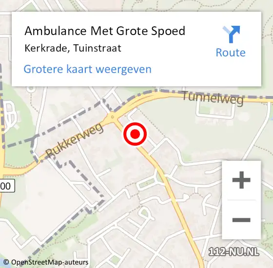 Locatie op kaart van de 112 melding: Ambulance Met Grote Spoed Naar Kerkrade, Tuinstraat op 9 augustus 2022 18:52