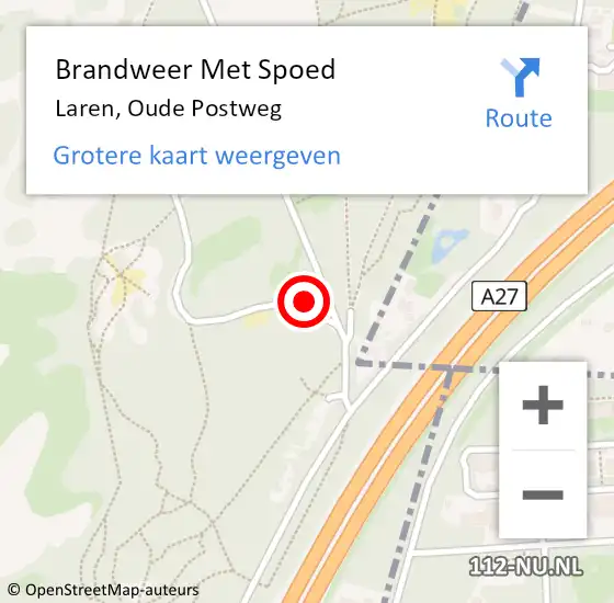 Locatie op kaart van de 112 melding: Brandweer Met Spoed Naar Laren, Oude Postweg op 9 augustus 2022 19:24