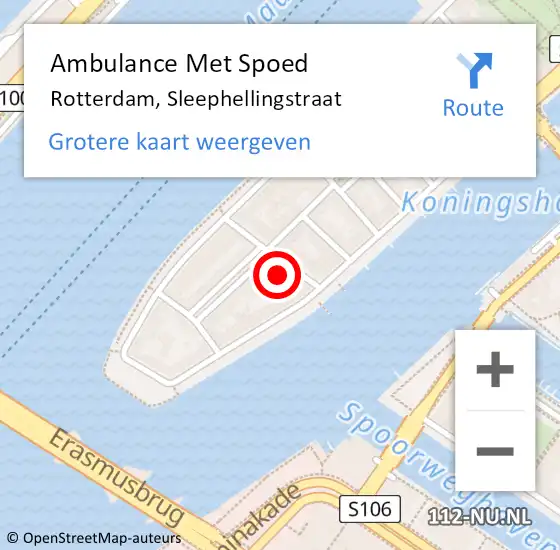 Locatie op kaart van de 112 melding: Ambulance Met Spoed Naar Rotterdam, Sleephellingstraat op 9 augustus 2022 19:48