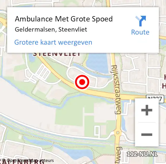 Locatie op kaart van de 112 melding: Ambulance Met Grote Spoed Naar Geldermalsen, Steenvliet op 9 augustus 2022 19:48