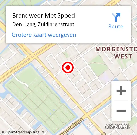 Locatie op kaart van de 112 melding: Brandweer Met Spoed Naar Den Haag, Zuidlarenstraat op 9 augustus 2022 19:50