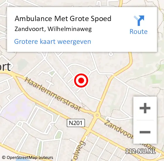 Locatie op kaart van de 112 melding: Ambulance Met Grote Spoed Naar Zandvoort, Wilhelminaweg op 9 augustus 2022 20:03