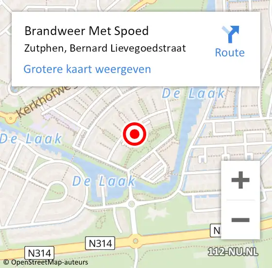 Locatie op kaart van de 112 melding: Brandweer Met Spoed Naar Zutphen, Bernard Lievegoedstraat op 9 augustus 2022 20:27