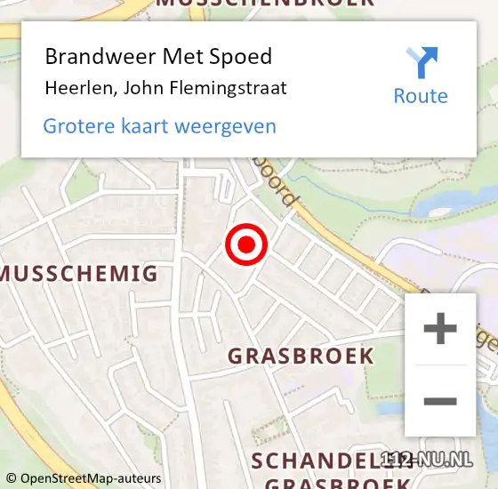 Locatie op kaart van de 112 melding: Brandweer Met Spoed Naar Heerlen, John Flemingstraat op 9 augustus 2022 20:37