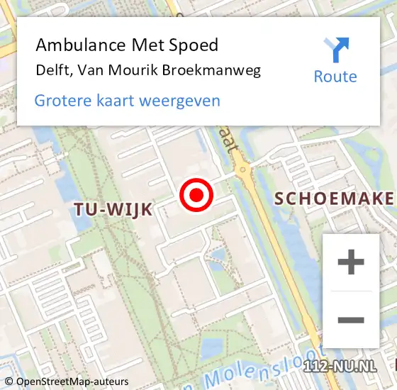 Locatie op kaart van de 112 melding: Ambulance Met Spoed Naar Delft, Van Mourik Broekmanweg op 9 augustus 2022 20:43
