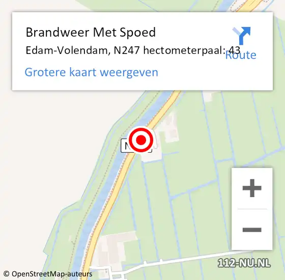 Locatie op kaart van de 112 melding: Brandweer Met Spoed Naar Edam-Volendam, N247 hectometerpaal: 43 op 9 augustus 2022 20:55