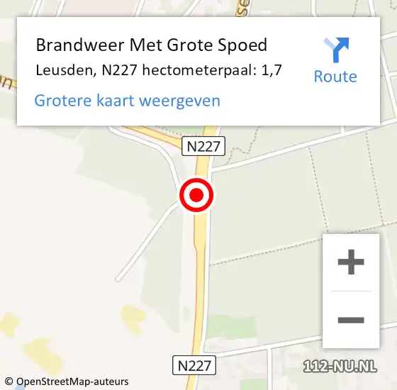 Locatie op kaart van de 112 melding: Brandweer Met Grote Spoed Naar Leusden, N227 hectometerpaal: 1,7 op 9 augustus 2022 20:57