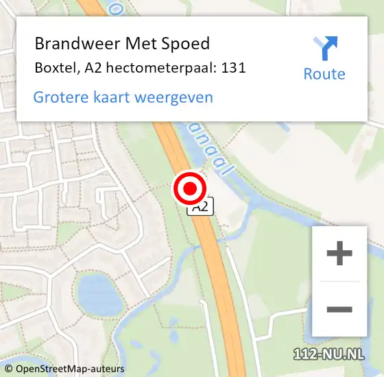 Locatie op kaart van de 112 melding: Brandweer Met Spoed Naar Boxtel, A2 hectometerpaal: 131 op 9 augustus 2022 20:58