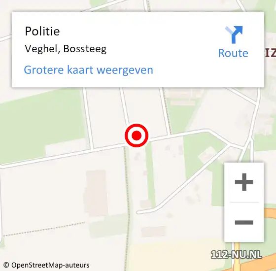 Locatie op kaart van de 112 melding: Politie Veghel, Bossteeg op 9 augustus 2022 21:01