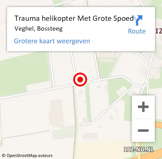 Locatie op kaart van de 112 melding: Trauma helikopter Met Grote Spoed Naar Veghel, Bossteeg op 9 augustus 2022 21:01