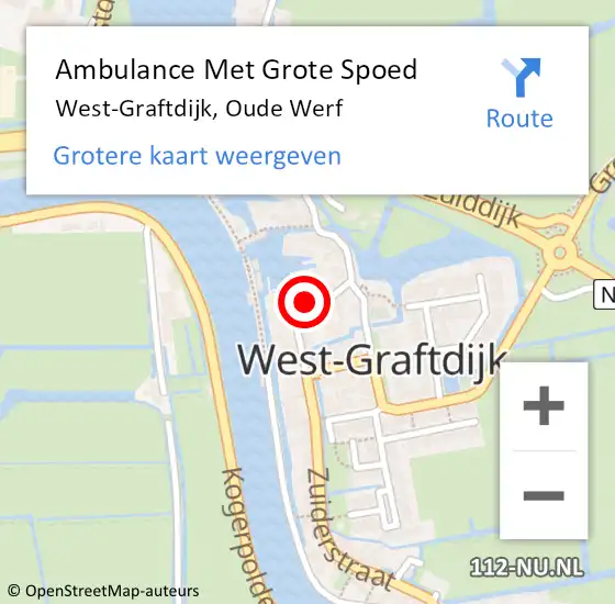 Locatie op kaart van de 112 melding: Ambulance Met Grote Spoed Naar West-Graftdijk, Oude Werf op 9 augustus 2022 21:10