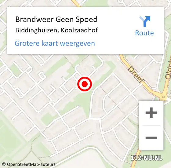 Locatie op kaart van de 112 melding: Brandweer Geen Spoed Naar Biddinghuizen, Koolzaadhof op 9 augustus 2022 21:11