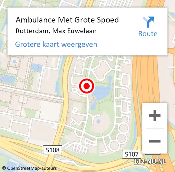 Locatie op kaart van de 112 melding: Ambulance Met Grote Spoed Naar Rotterdam, Max Euwelaan op 25 juli 2014 20:02