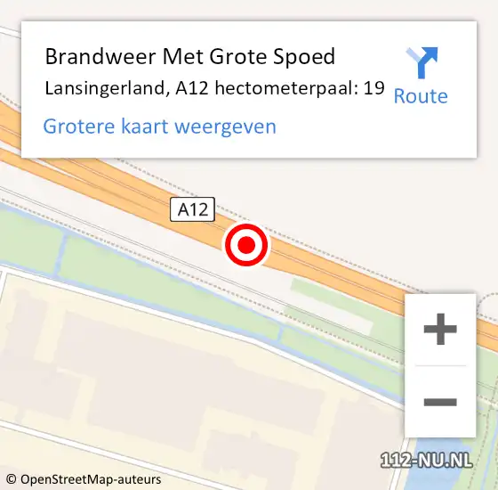 Locatie op kaart van de 112 melding: Brandweer Met Grote Spoed Naar Lansingerland, A12 hectometerpaal: 19 op 9 augustus 2022 21:32