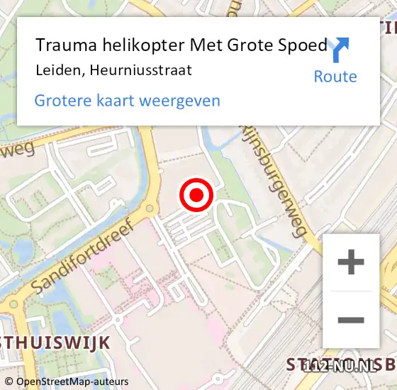 Locatie op kaart van de 112 melding: Trauma helikopter Met Grote Spoed Naar Leiden, Heurniusstraat op 9 augustus 2022 21:50