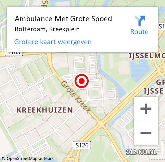 Locatie op kaart van de 112 melding: Ambulance Met Grote Spoed Naar Rotterdam, Kreekplein op 9 augustus 2022 21:55