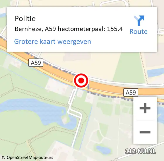 Locatie op kaart van de 112 melding: Politie Bernheze, A59 hectometerpaal: 155,4 op 9 augustus 2022 23:30