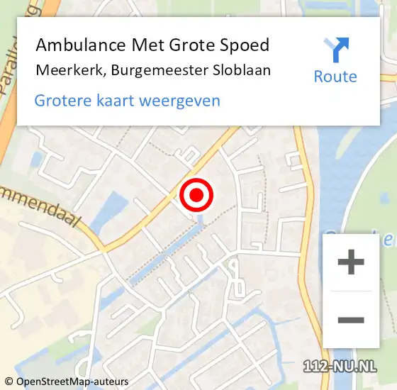 Locatie op kaart van de 112 melding: Ambulance Met Grote Spoed Naar Meerkerk, Burgemeester Sloblaan op 10 augustus 2022 00:22