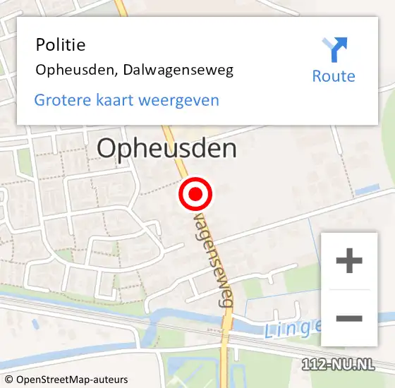 Locatie op kaart van de 112 melding: Politie Opheusden, Dalwagenseweg op 10 augustus 2022 01:23