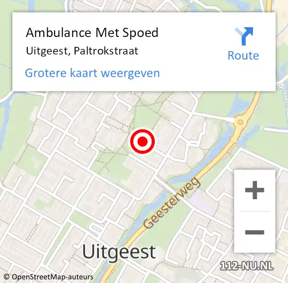 Locatie op kaart van de 112 melding: Ambulance Met Spoed Naar Uitgeest, Paltrokstraat op 10 augustus 2022 02:09