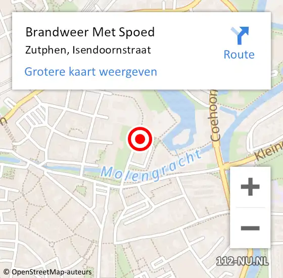 Locatie op kaart van de 112 melding: Brandweer Met Spoed Naar Zutphen, Isendoornstraat op 10 augustus 2022 02:16