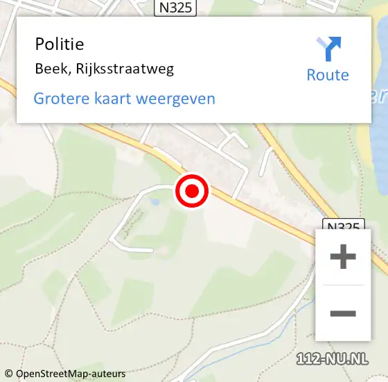 Locatie op kaart van de 112 melding: Politie Beek, Rijksstraatweg op 10 augustus 2022 04:33