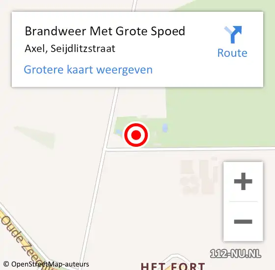 Locatie op kaart van de 112 melding: Brandweer Met Grote Spoed Naar Axel, Seijdlitzstraat op 10 augustus 2022 06:46