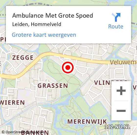 Locatie op kaart van de 112 melding: Ambulance Met Grote Spoed Naar Leiden, Hommelveld op 10 augustus 2022 06:53