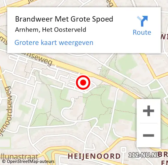 Locatie op kaart van de 112 melding: Brandweer Met Grote Spoed Naar Arnhem, Het Oosterveld op 10 augustus 2022 07:40