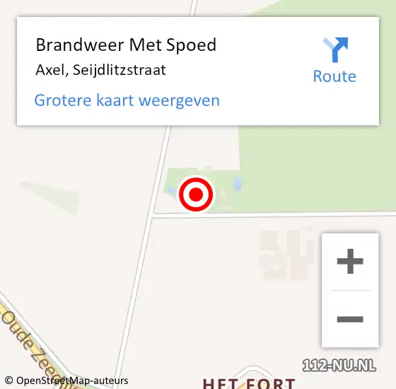 Locatie op kaart van de 112 melding: Brandweer Met Spoed Naar Axel, Seijdlitzstraat op 10 augustus 2022 07:52