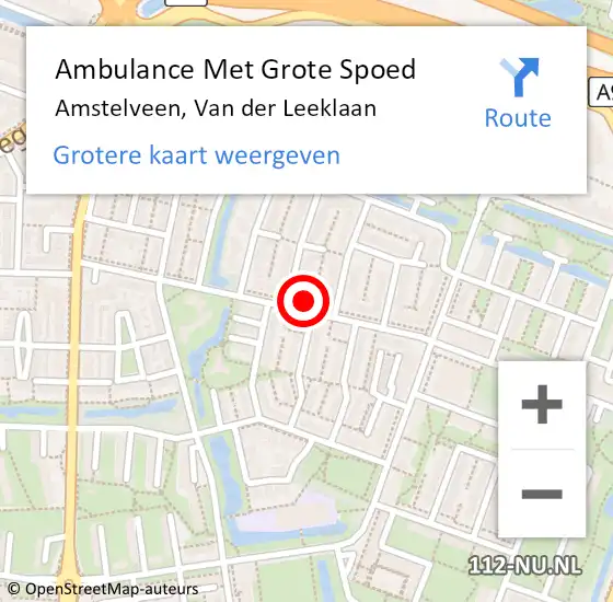 Locatie op kaart van de 112 melding: Ambulance Met Grote Spoed Naar Amstelveen, Van der Leeklaan op 10 augustus 2022 08:16