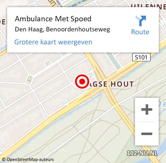 Locatie op kaart van de 112 melding: Ambulance Met Spoed Naar Den Haag, Benoordenhoutseweg op 10 augustus 2022 08:29