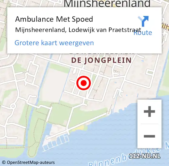 Locatie op kaart van de 112 melding: Ambulance Met Spoed Naar Mijnsheerenland, Lodewijk van Praetstraat op 10 augustus 2022 08:38