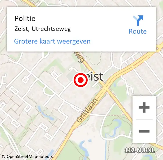 Locatie op kaart van de 112 melding: Politie Zeist, Utrechtseweg op 10 augustus 2022 08:38