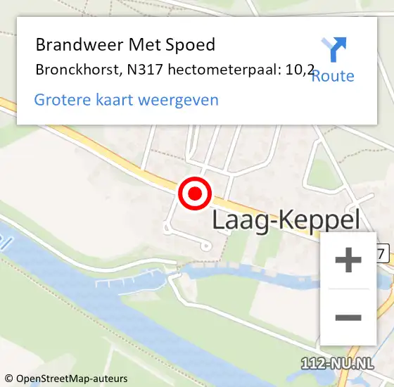 Locatie op kaart van de 112 melding: Brandweer Met Spoed Naar Bronckhorst, N317 hectometerpaal: 10,2 op 10 augustus 2022 08:53