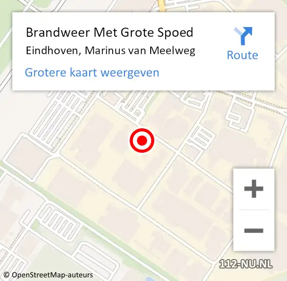 Locatie op kaart van de 112 melding: Brandweer Met Grote Spoed Naar Eindhoven, Marinus van Meelweg op 10 augustus 2022 09:00