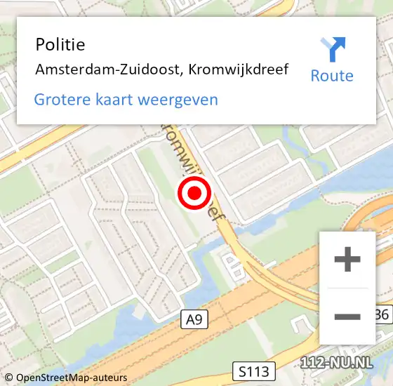 Locatie op kaart van de 112 melding: Politie Amsterdam-Zuidoost, Kromwijkdreef op 10 augustus 2022 09:13